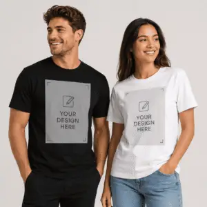 Design Your Own Premium Organic T-Shirt man und women black , white t-shirt models